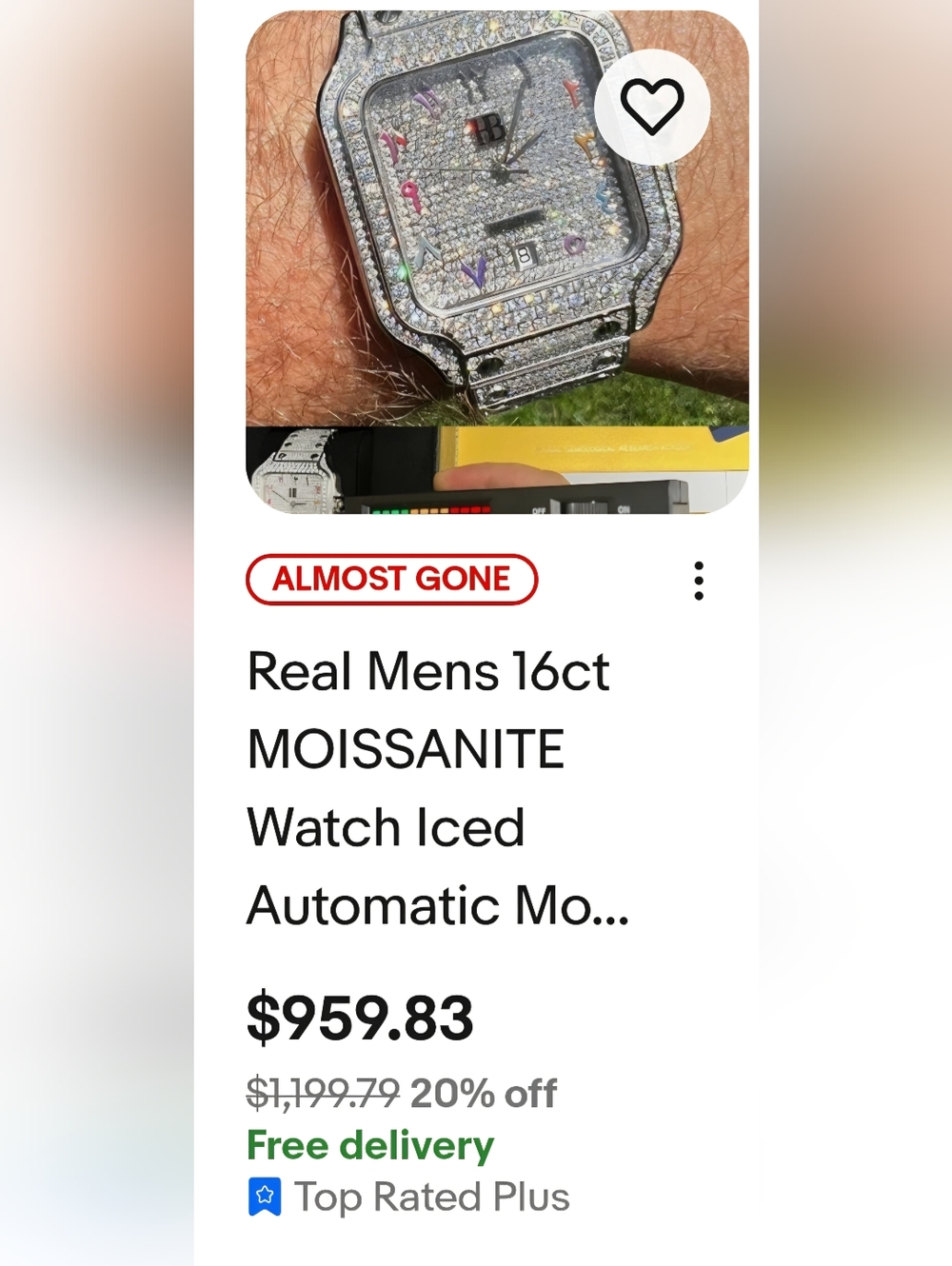 Iced Out 16ct MOISSANITE Watch Iced Automatic Movement Hip Hop Arabic Numbers - Picture 11 of 14